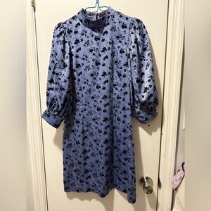 Code x Mode Floral Puff Sleeve in Blue and Black Velvet Mini Dress Size XS